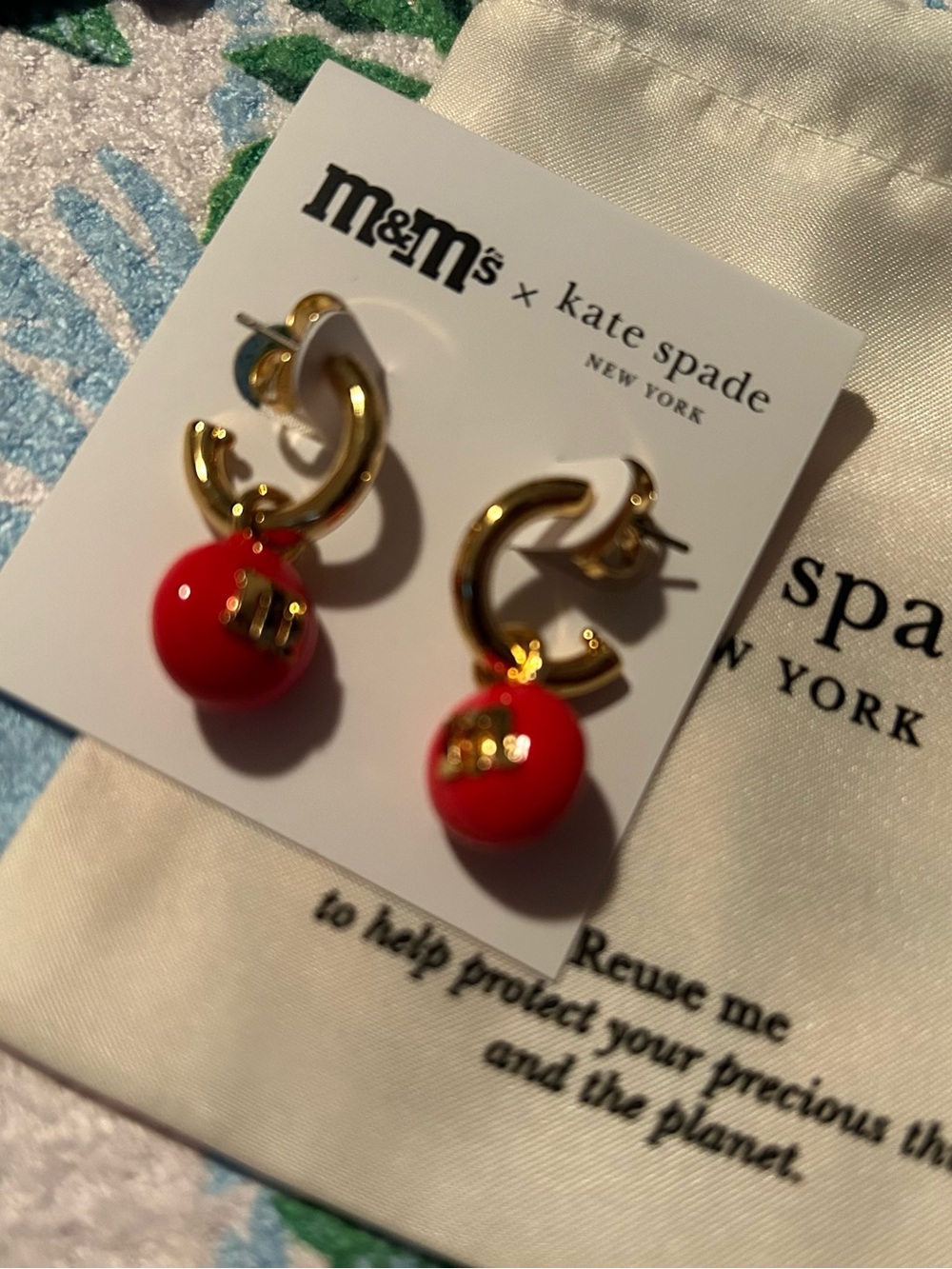 Kate Spade ♠️ M&M Candy Huggies Charm Earrings Red Novelty New